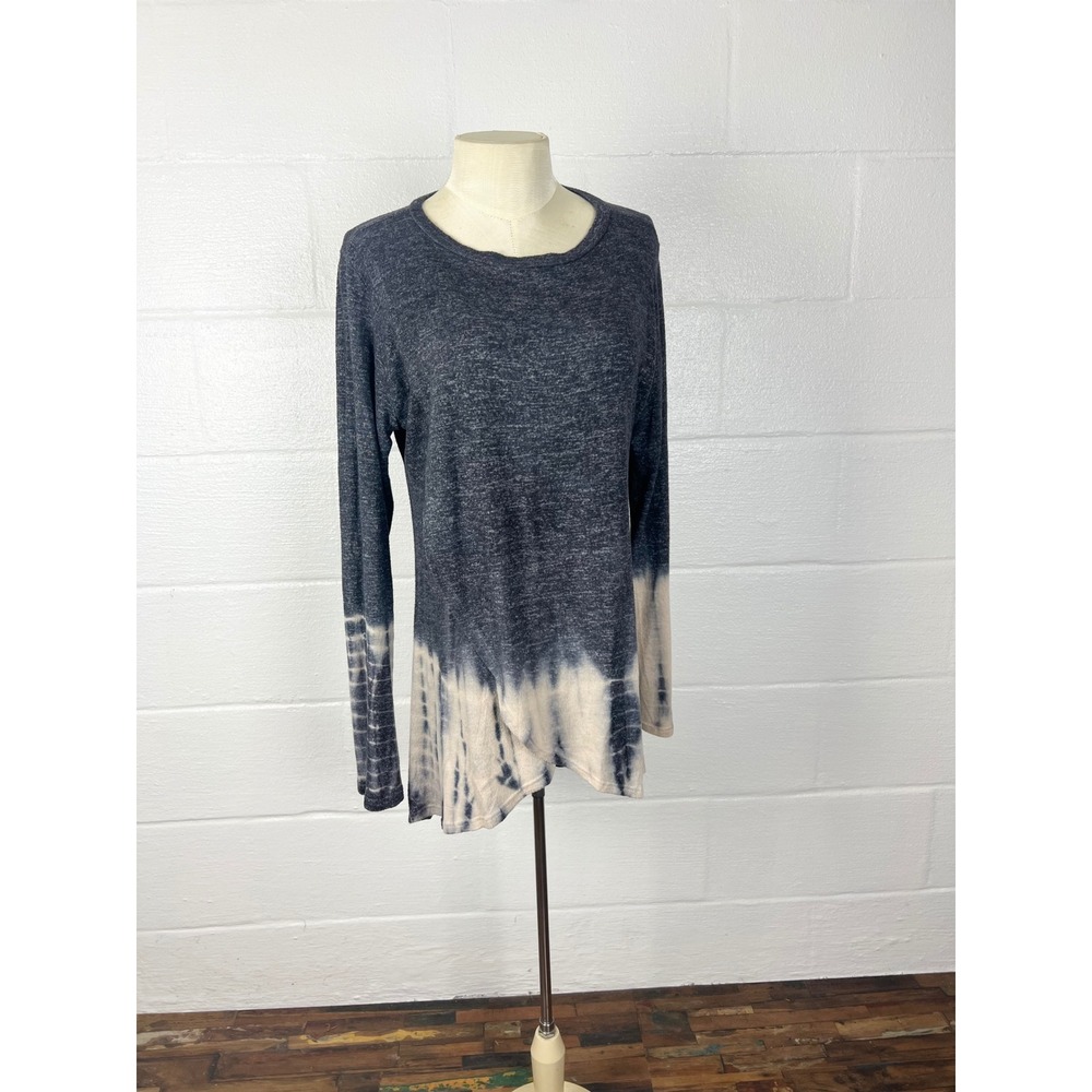 Go Couture Womens XL Tie Dye Asymmetrical Draped Front Long Sleeve Top Grey